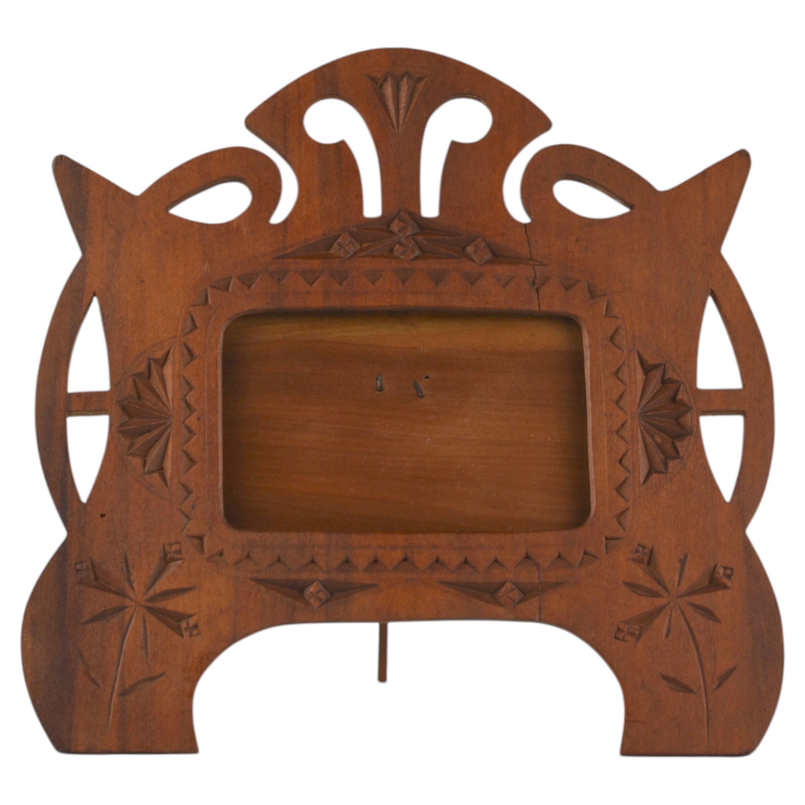 Art Nouveau Folk Art Hand-Carved Wooden Picture Frame ca. 1900