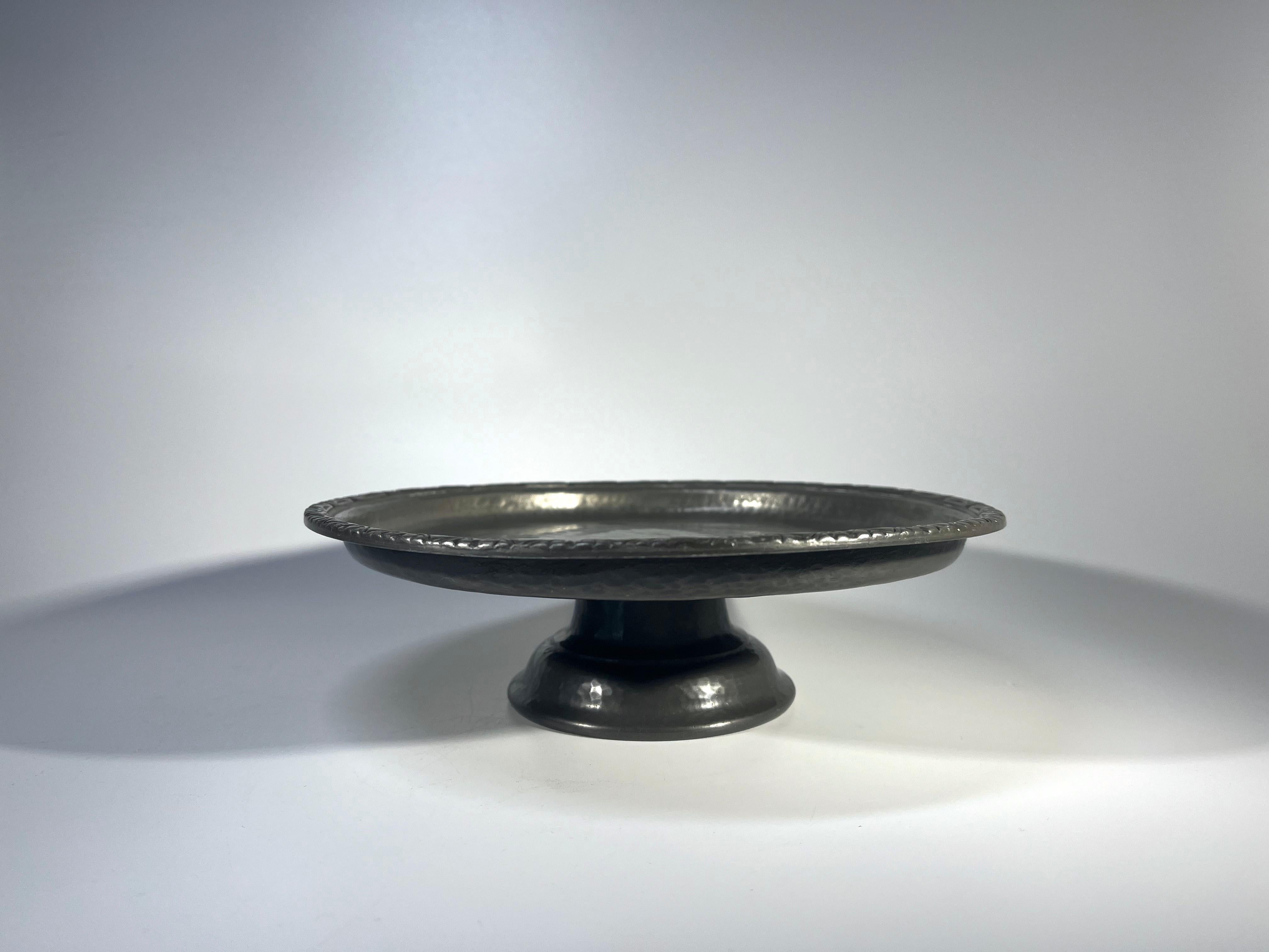 Art Nouveau Footed Tray Made By Liberty & Co., English Hammered Antique Pewter  For Sale 2