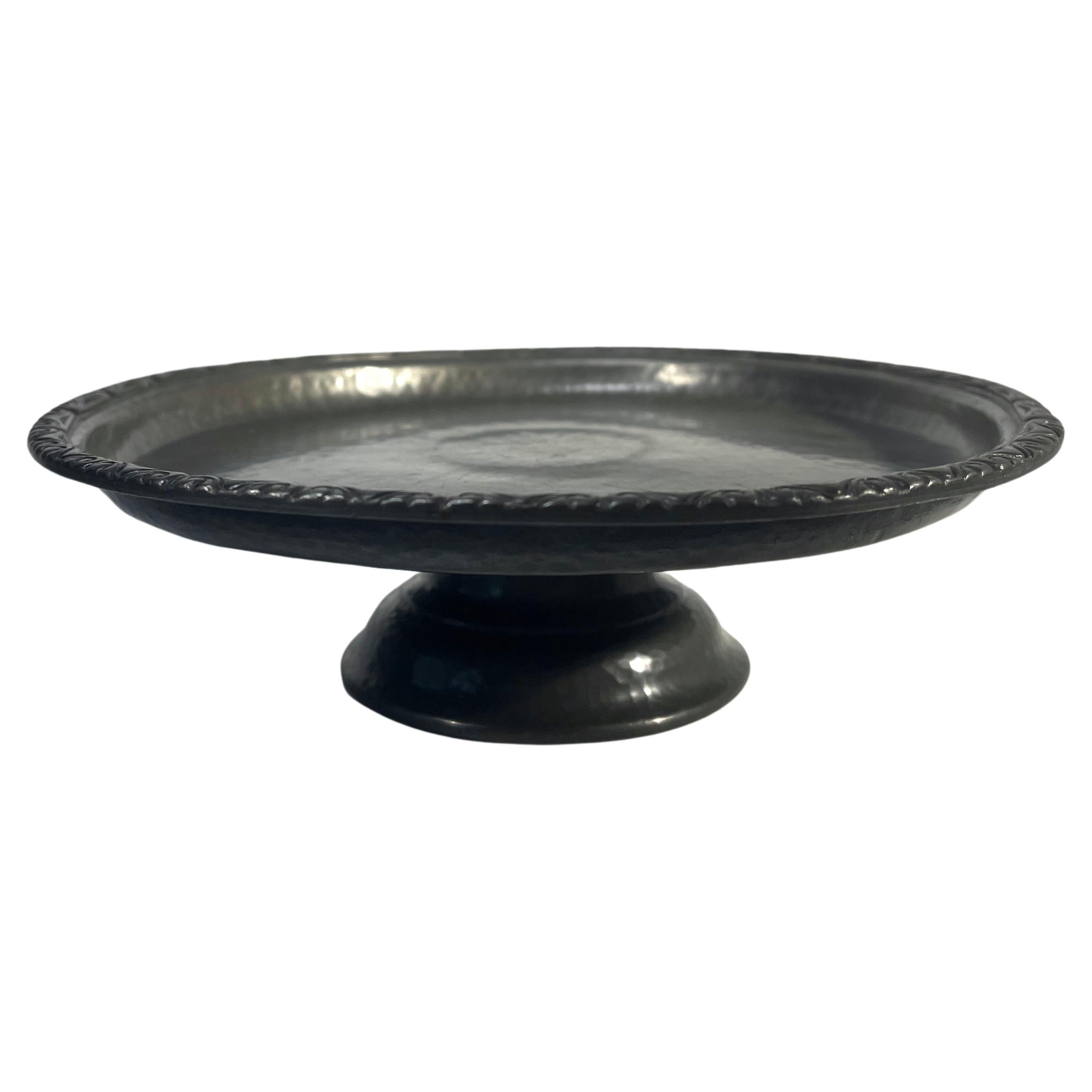 Art Nouveau Footed Tray Made By Liberty & Co., English Hammered Antique Pewter  For Sale