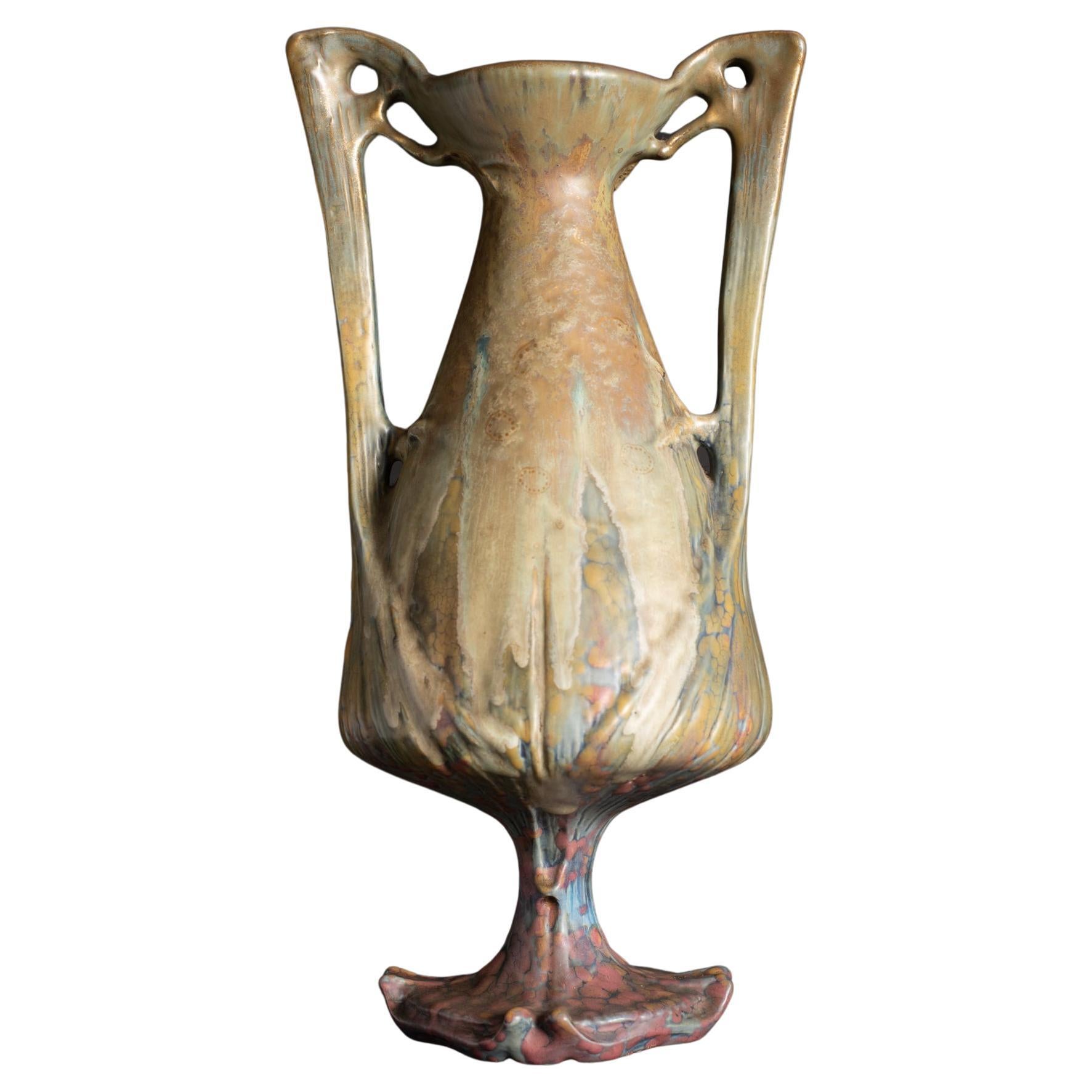 Art Nouveau Footed Vase with Two Handles by RStK Amphora