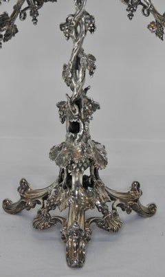 Art Nouveau Four-Arm Silver Plate Epergne Candelabra with Engraved Glass Bowl