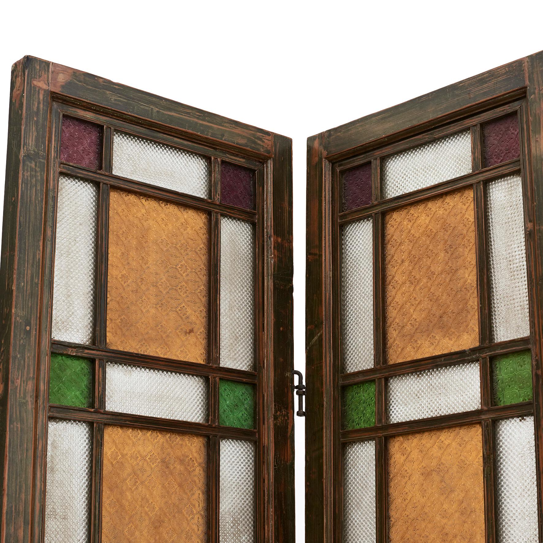 Lacquered Art Nouveau Four-Fold Screen in 4 Sections, Shanghai, C. 1900