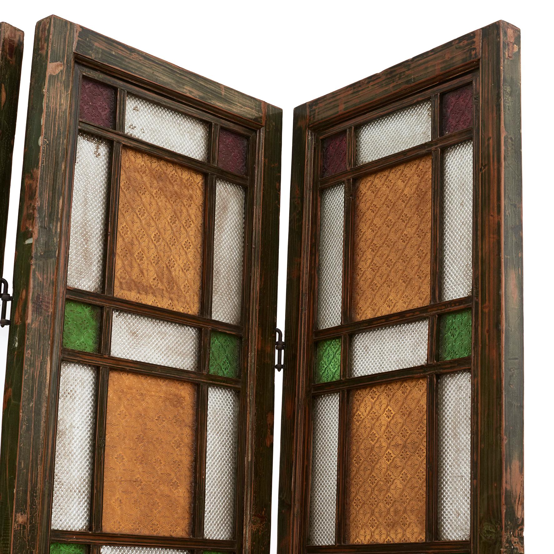 Art Nouveau Four-Fold Screen in 4 Sections, Shanghai, C. 1900 In Good Condition In Kastrup, DK