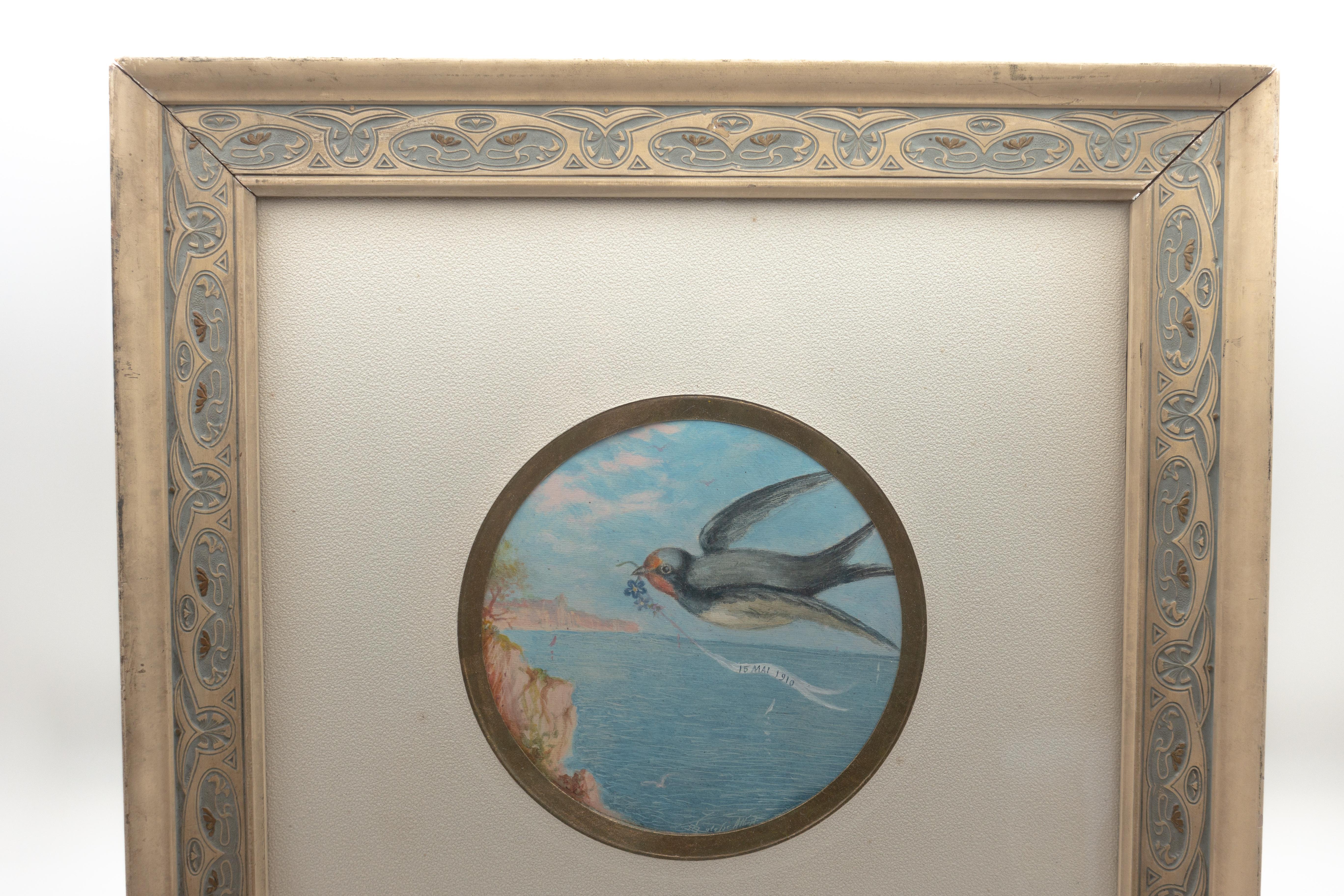 French Art Nouveau Framed Flying Bird