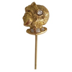 Art Nouveau French 18 Karat Gold Diamond head stick pin