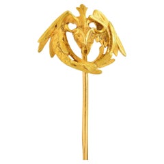 Art Nouveau French 18 Karat Yellow Gold Antique Winged Serpent Stickpin