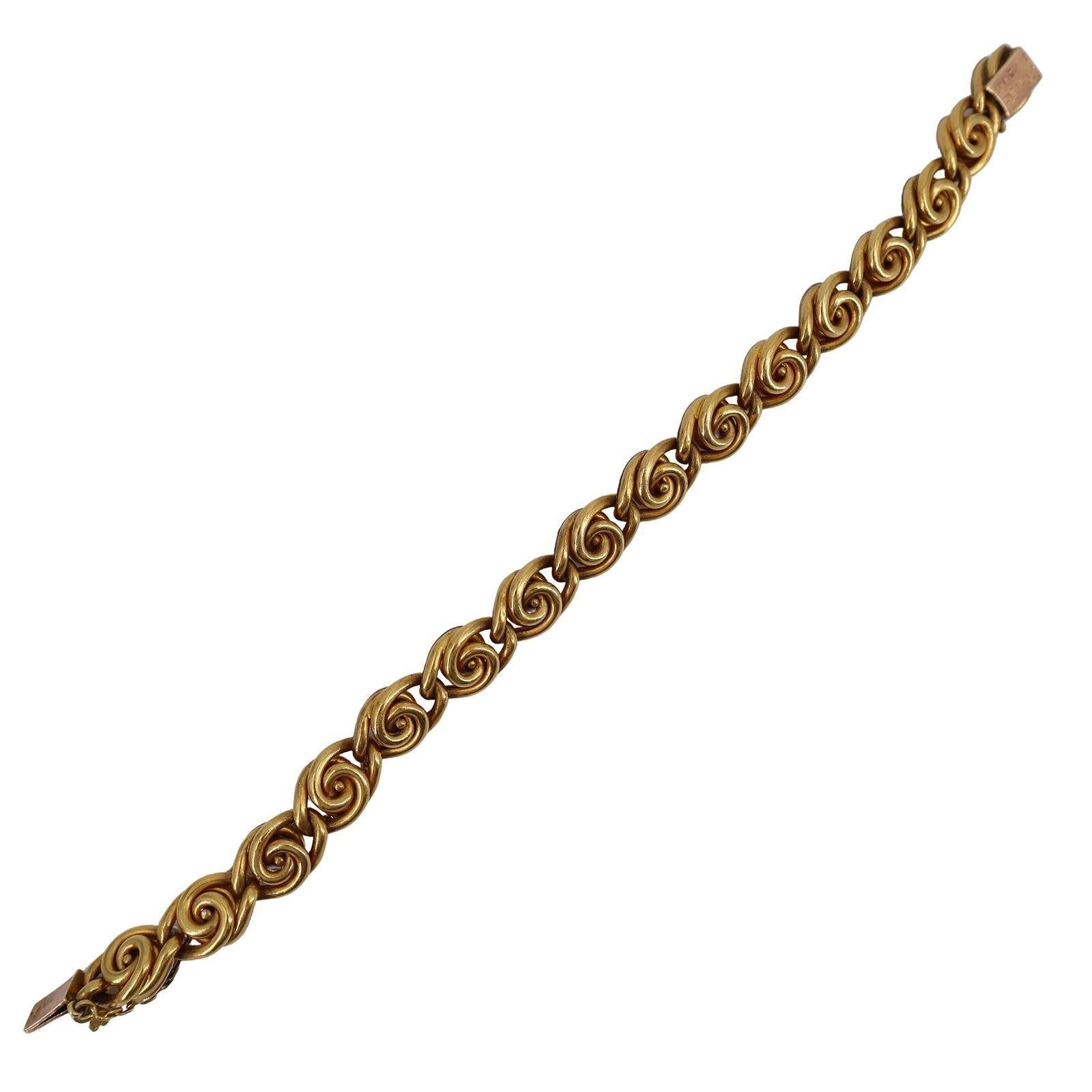 Art Nouveau French 18 kt Gold Bracelet with Pearls and Diamonds en venta 2