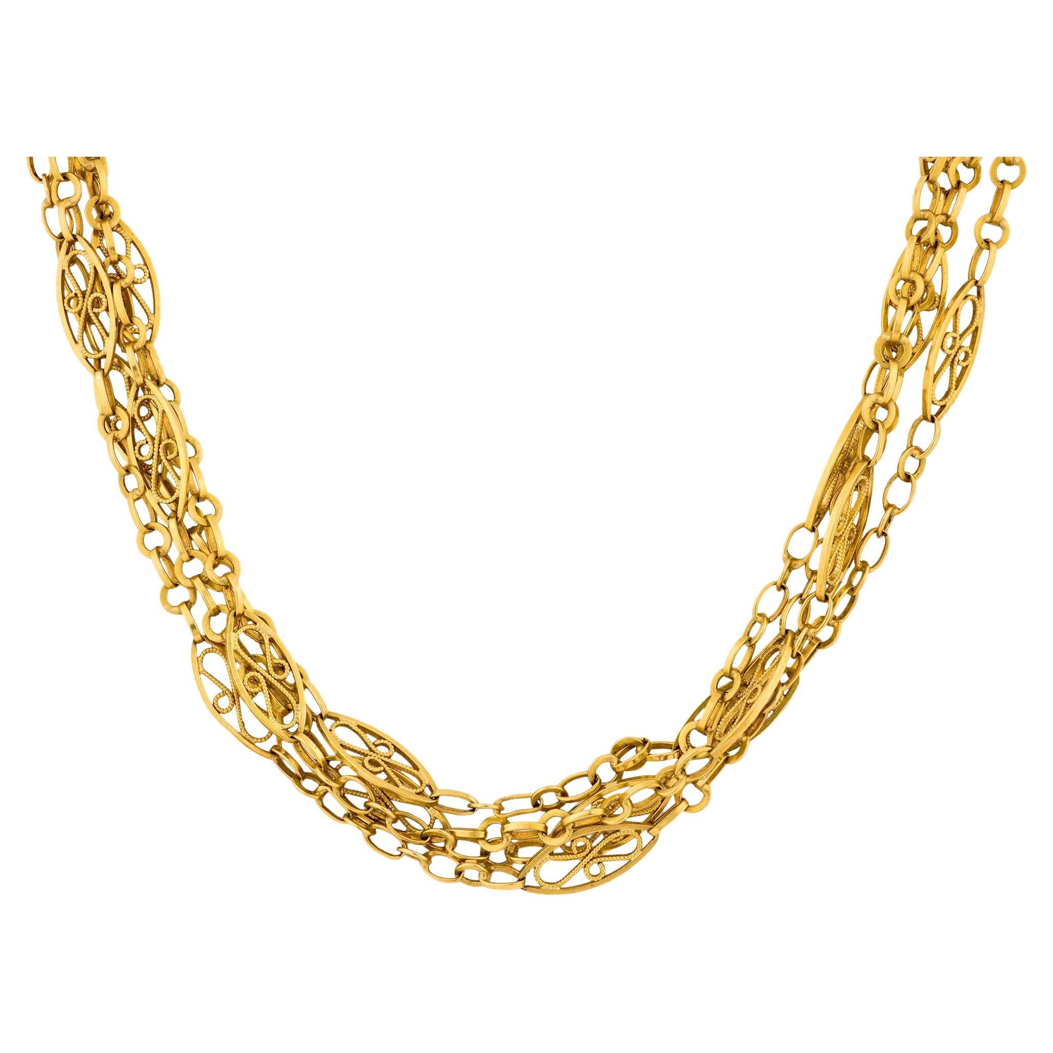 Art Nouveau French 18k Chain Necklace 61.5" For Sale