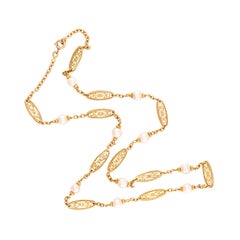Art Nouveau French 18k Pearl Chain 23"