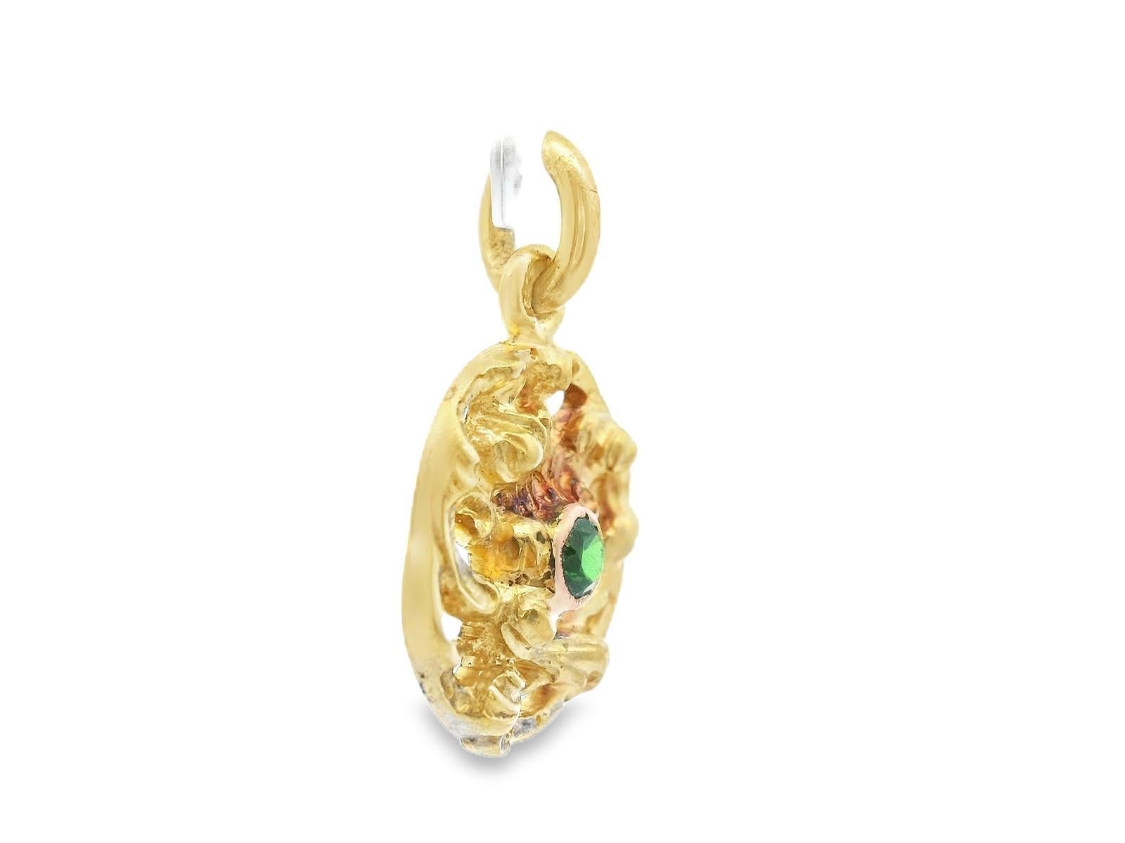 Art Nouveau French 18k Yellow Gold Demantoid Pendant Ca. 1860 In Good Condition For Sale In Lexington, KY