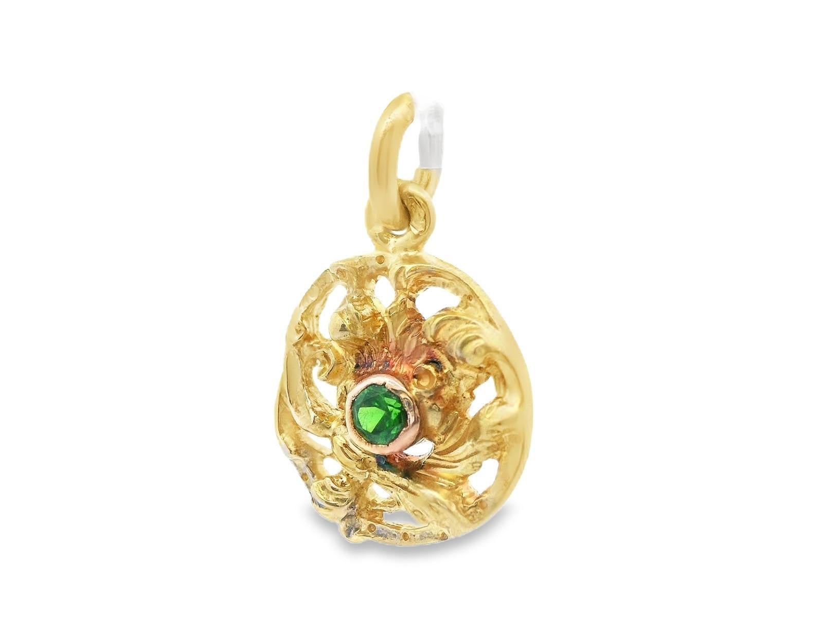 Women's Art Nouveau French 18k Yellow Gold Demantoid Pendant Ca. 1860 For Sale