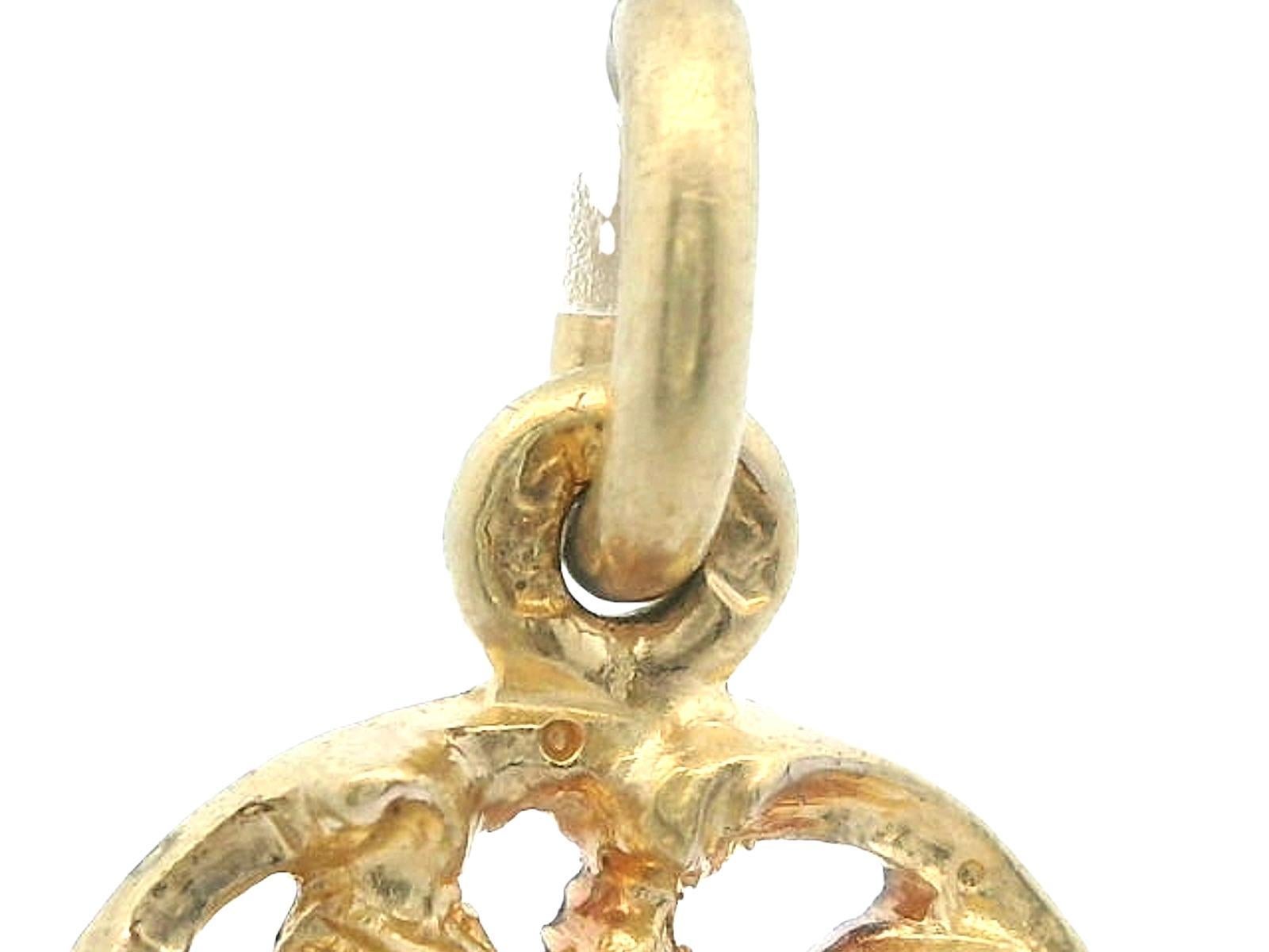 Art Nouveau French 18k Yellow Gold Demantoid Pendant Ca. 1860 For Sale 1