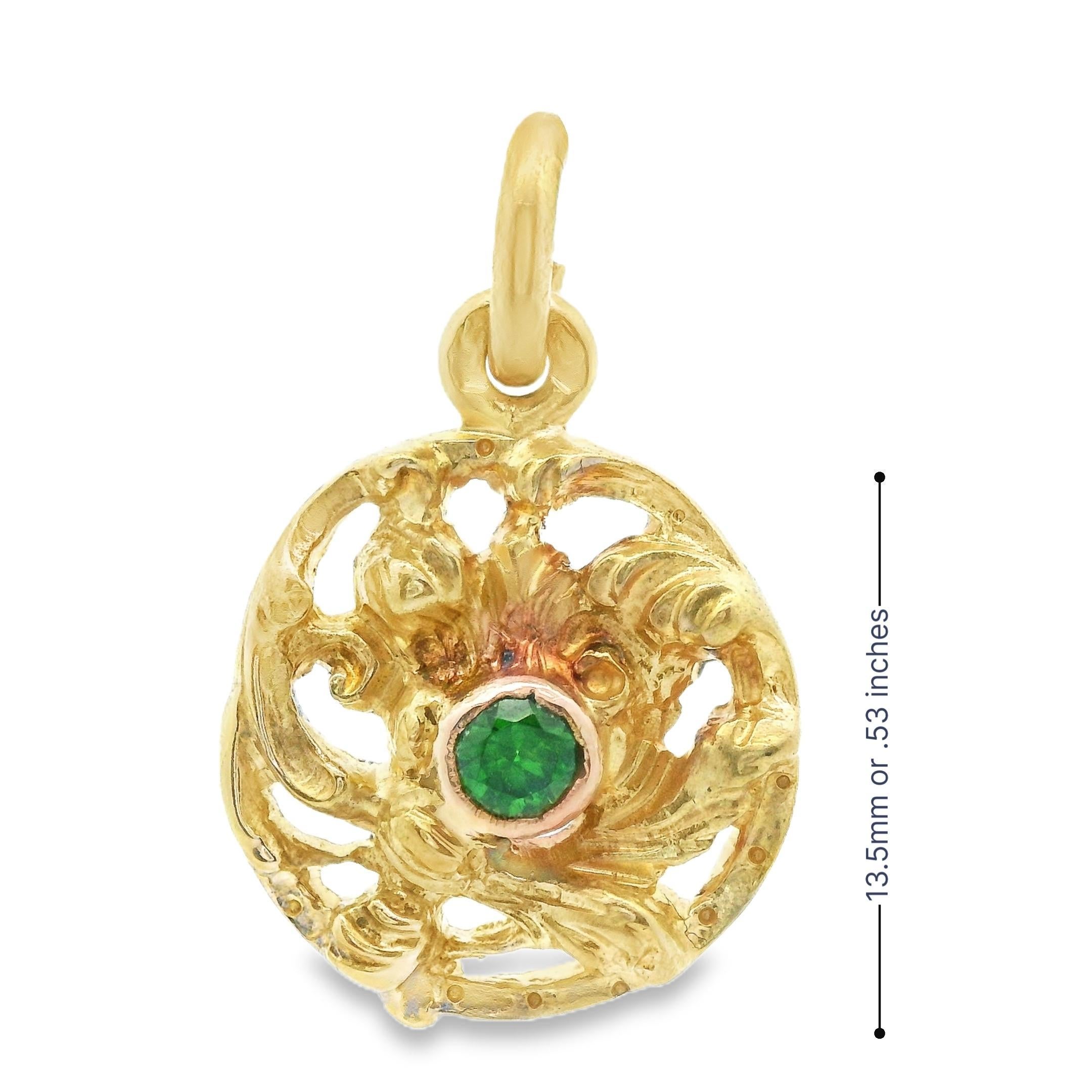 Art Nouveau French 18k Yellow Gold Demantoid Pendant Ca. 1860 For Sale 2