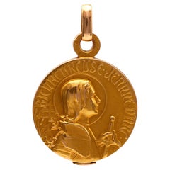 Art Nouveau French 18k Yellow Gold Joan of Arc Locket Pendant