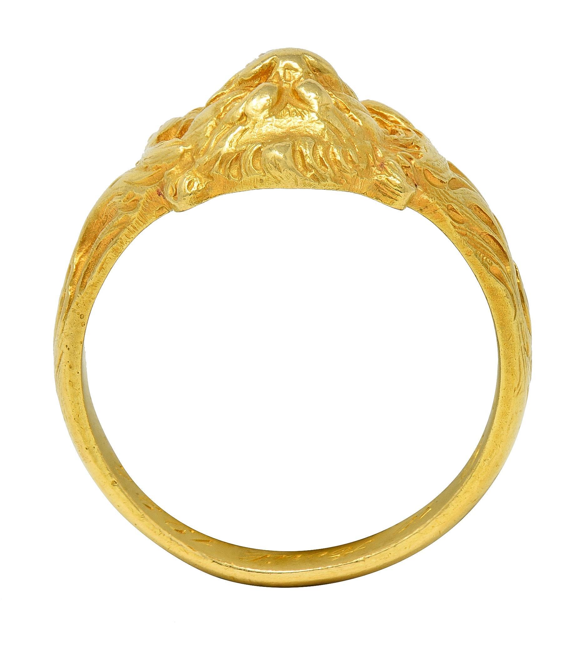 Anello Leone antico in stile Art Nouveau francese del 1924 con diamante in oro giallo 18 carati in vendita 5