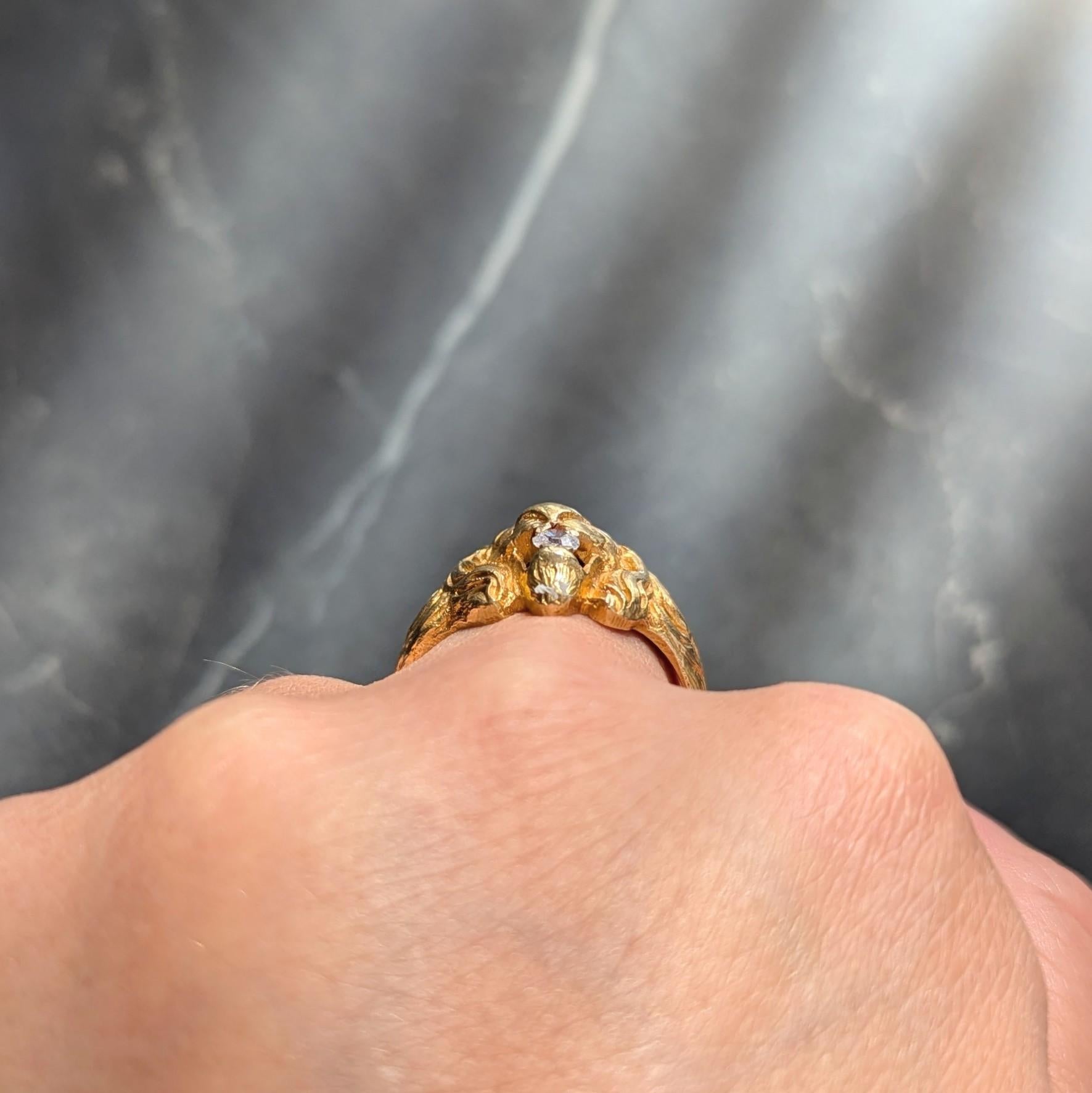 Anello Leone antico in stile Art Nouveau francese del 1924 con diamante in oro giallo 18 carati in vendita 7