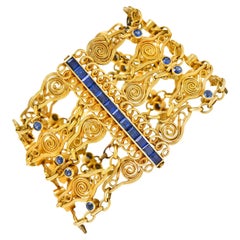 Art Nouveau French 5.80 Carats Sapphire 18 Karat Yellow Gold Bracelet