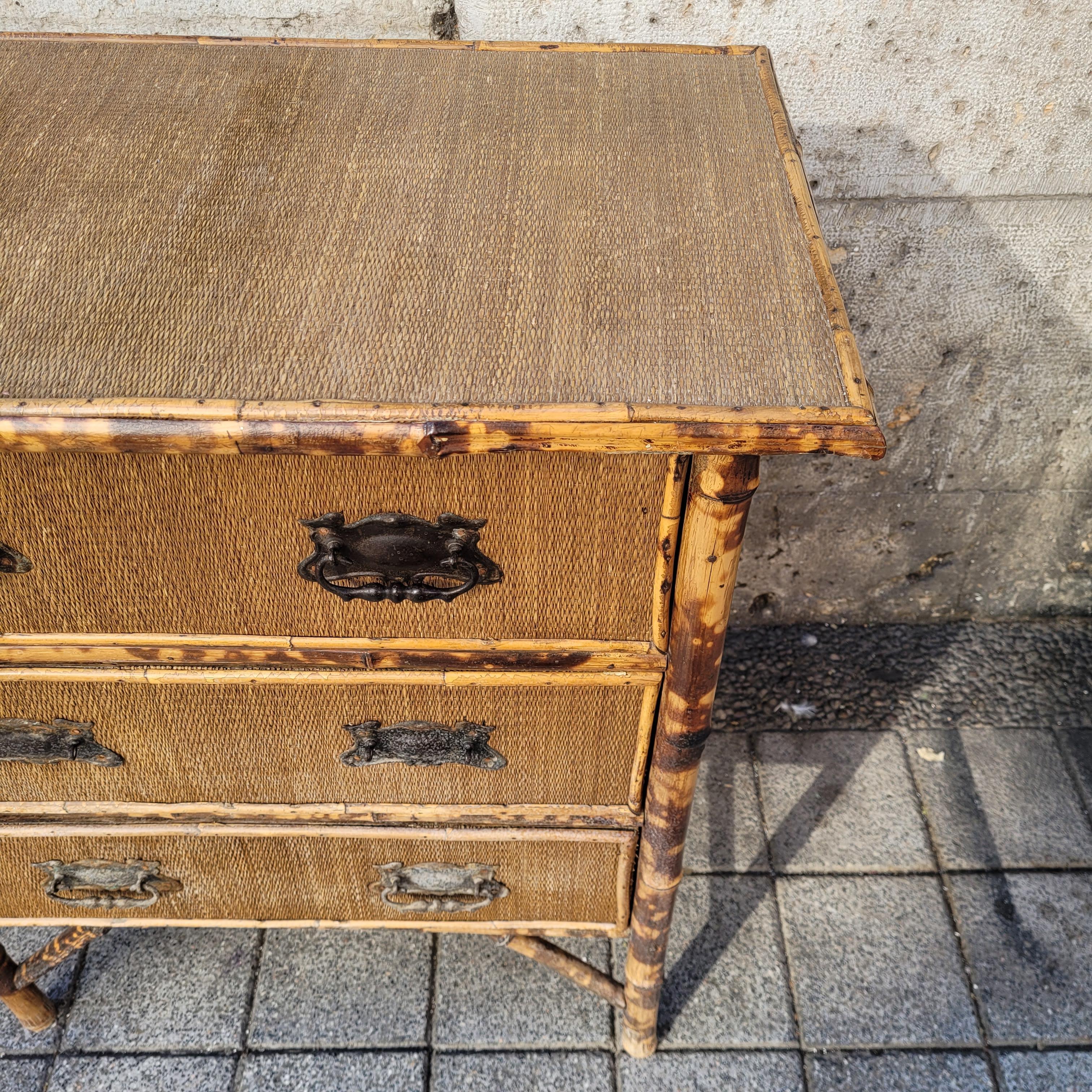 Art Nouveau Französisch Bambus und Rattan Kommode Orientalismus im Angebot 8