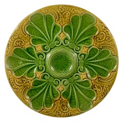 Art Nouveau French Barbotine Majolica Shells on Paisley Pattern Oyster Plate