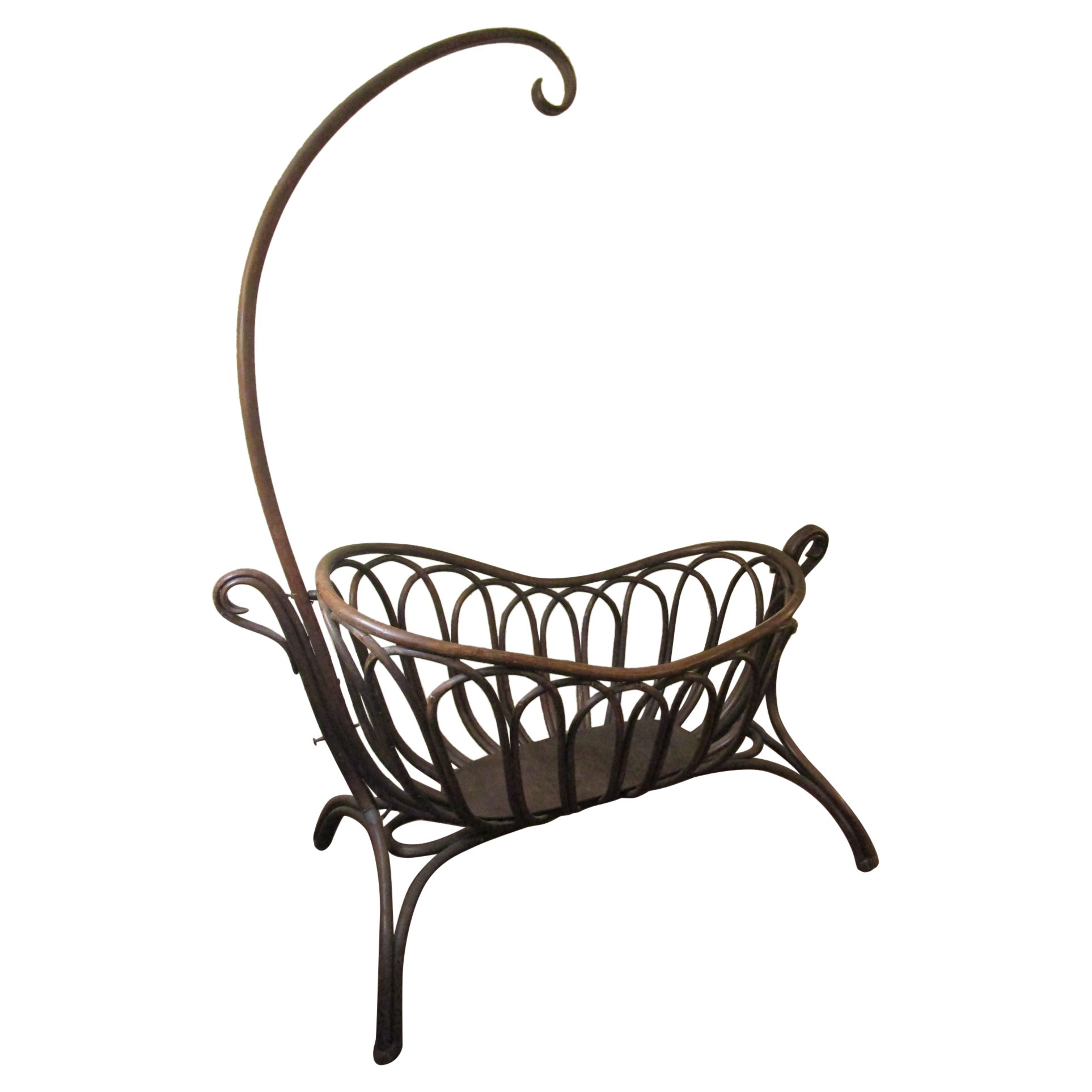 Culla francese in stile Thonet in legno di bengala Art Nouveau