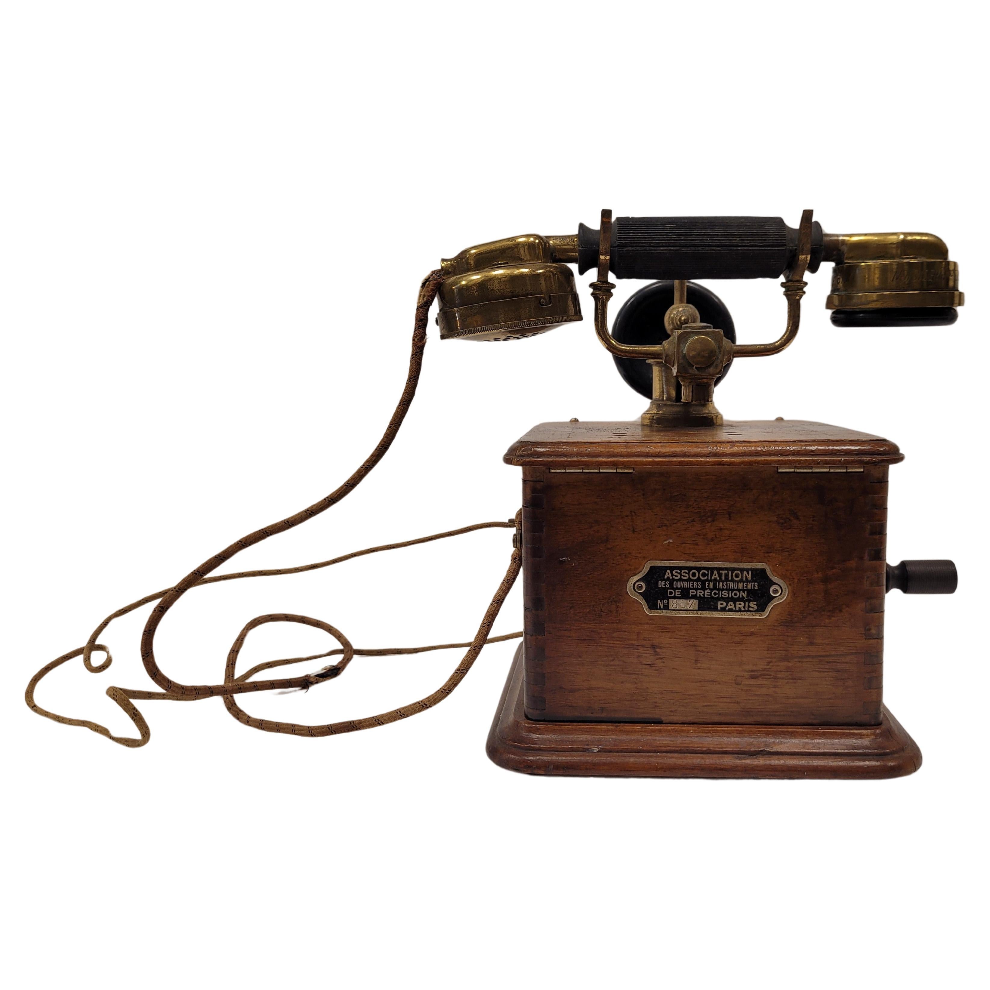 Telephone Art Nouveau français en bois et bronze en vente