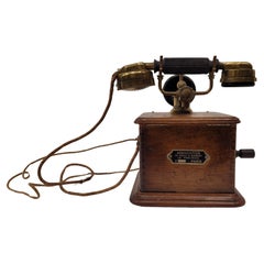 Telephone Art Nouveau français en bois et bronze