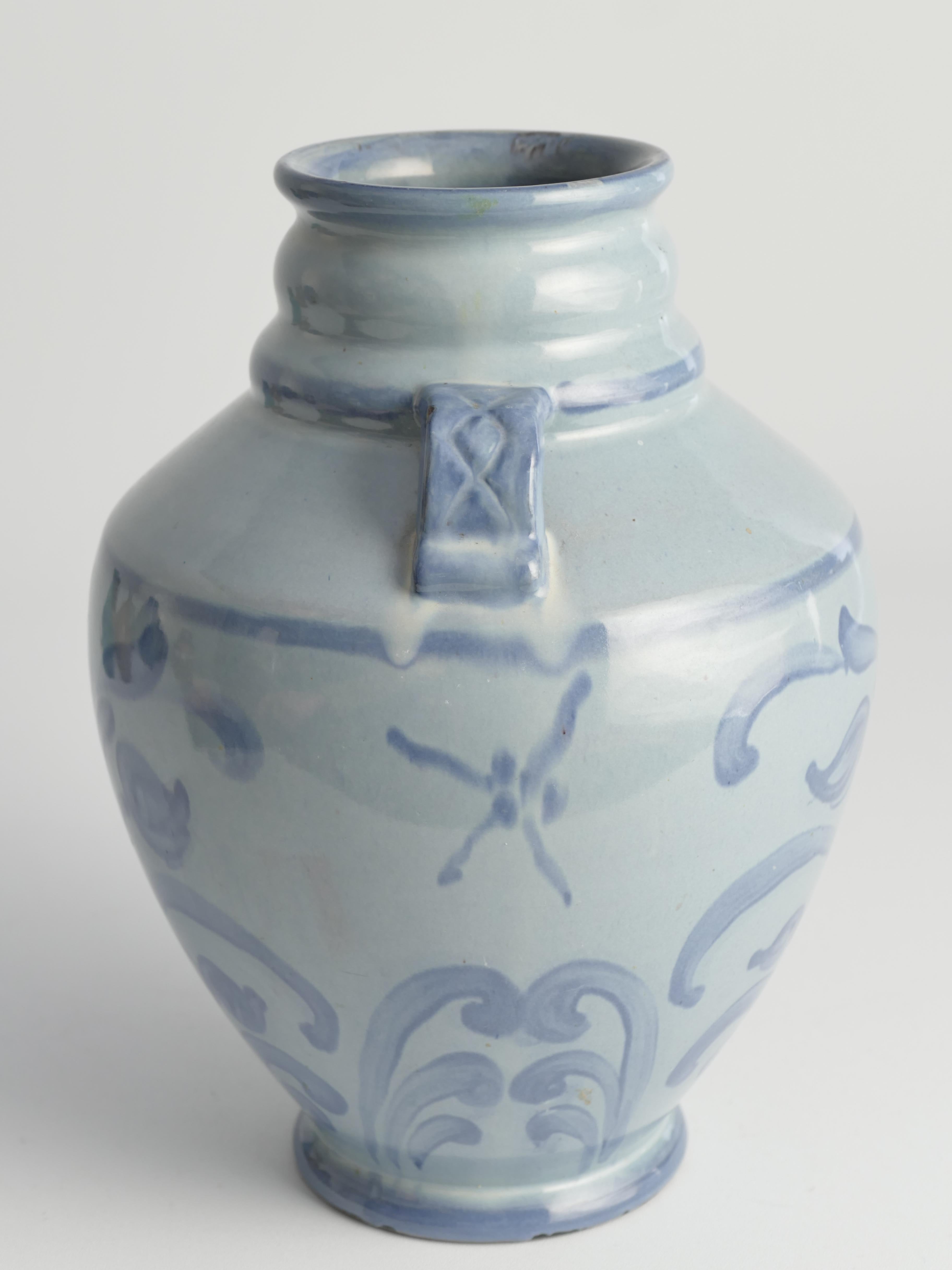 Art Nouveau French Blue Floral Motif Vase by Upsala Ekeby, Sweden 1930s For Sale 7