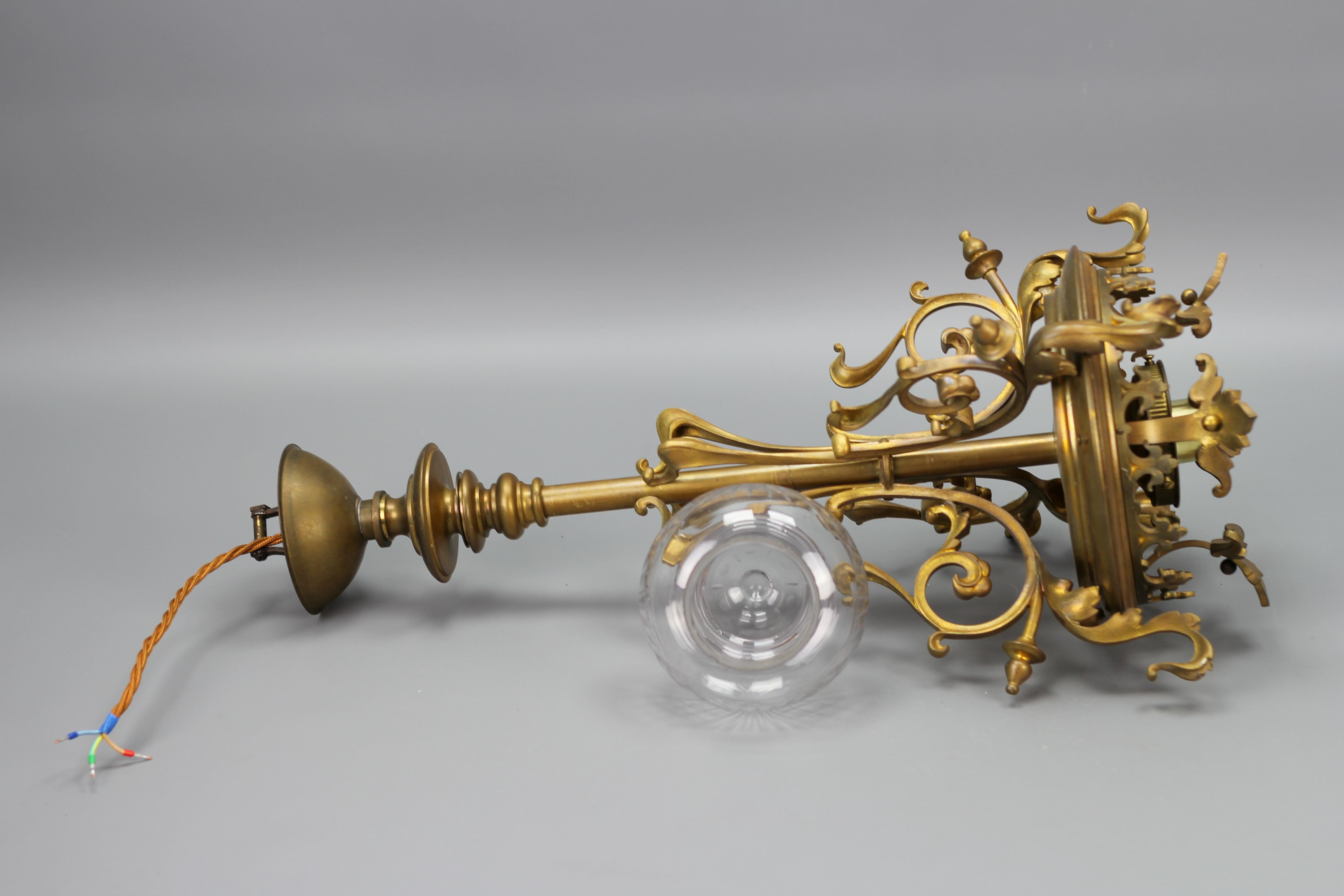 Art Nouveau French Brass and Cut Glass Pendant Chandelier, 1920s 11