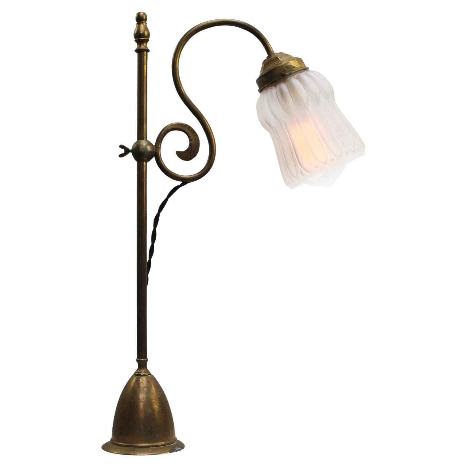 Art Nouveau French Brass & Frosted Glass Table Desk Light