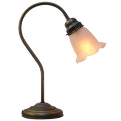 Antique Art Nouveau French Brass 
Frosted Glass Table Desk Light