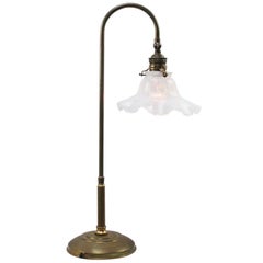 Antique Art Nouveau French Brass 
Glass Table Desk Light