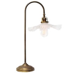 Art Nouveau Französisch Messing & Glas Tisch Desk Light