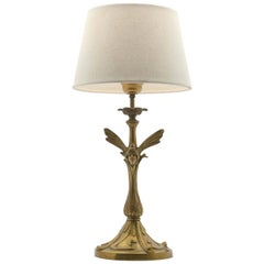 Art Nouveau French Brass Matt Gilt Finish Table Lamp in the Form of a Lady