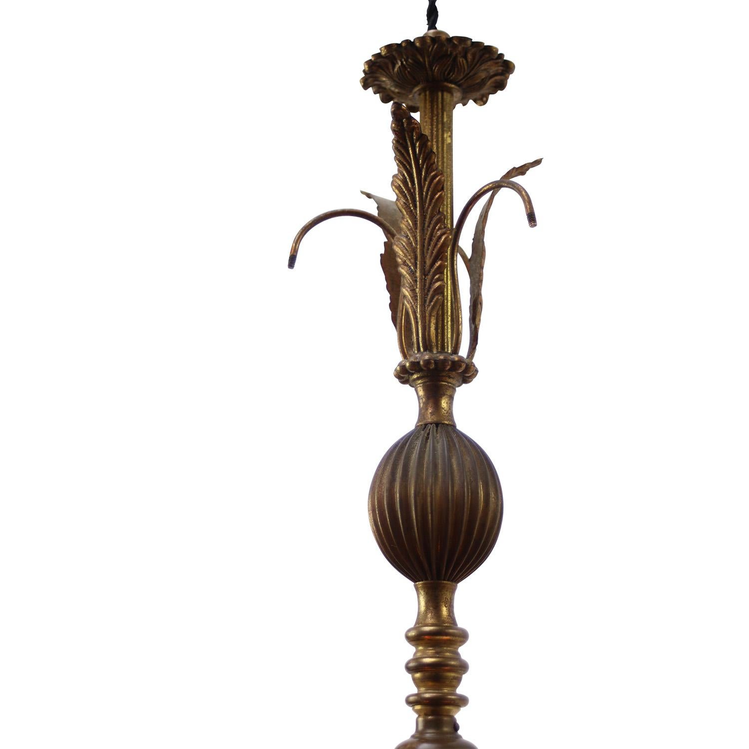 Art Nouveau French Brass & Porcelain Pendant Light For Sale 3