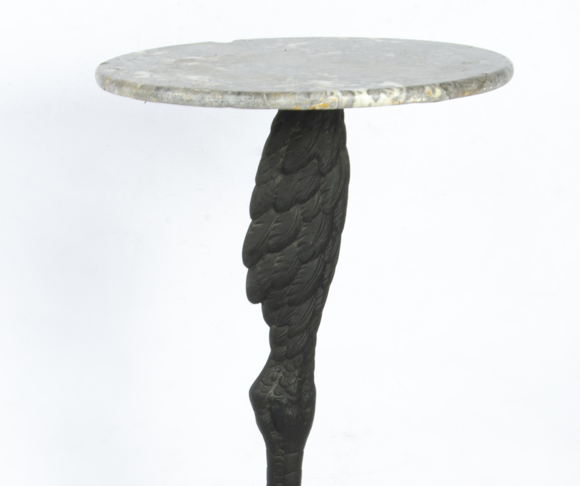 Cast Art Nouveau French Bronze and Marble Circular Ostrich Leg-Shaped Side Table For Sale