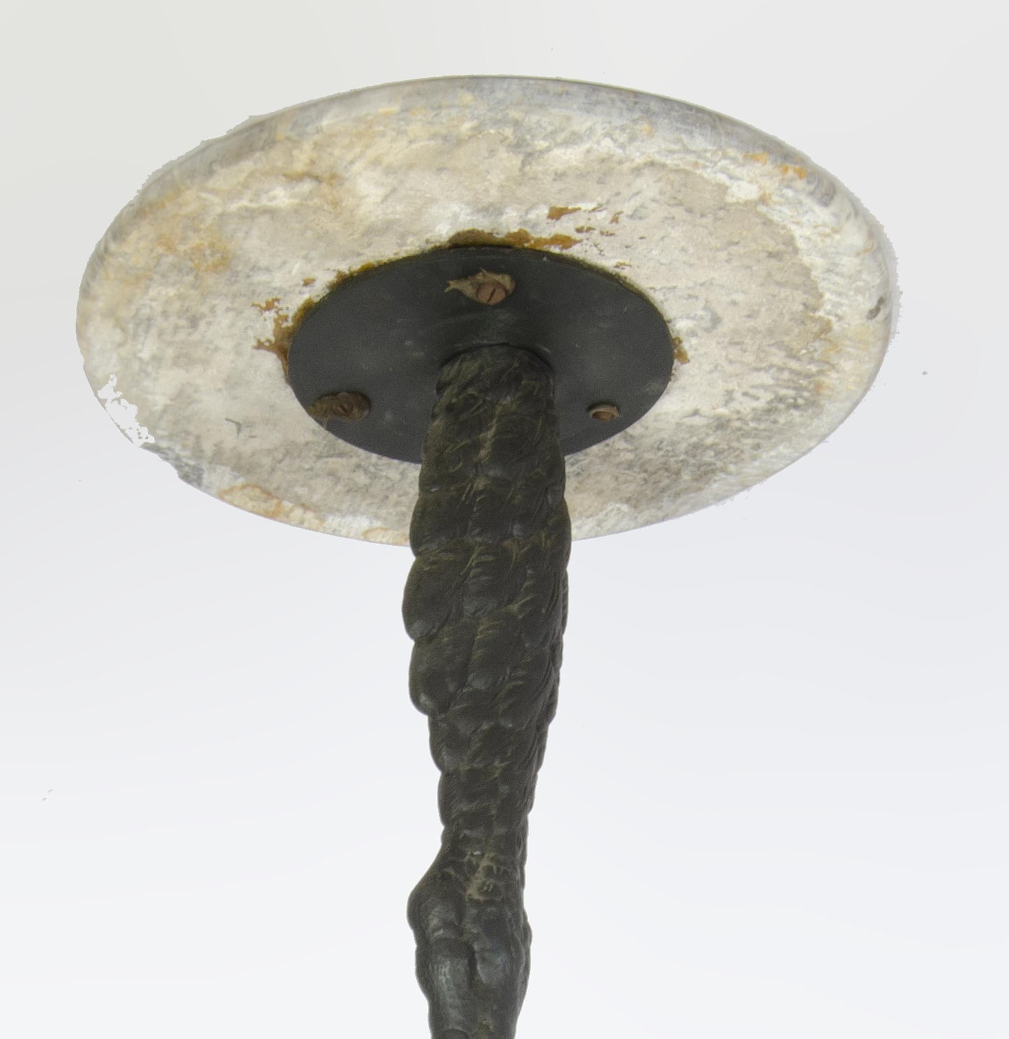 Metal Art Nouveau French Bronze and Marble Circular Ostrich Leg-Shaped Side Table For Sale
