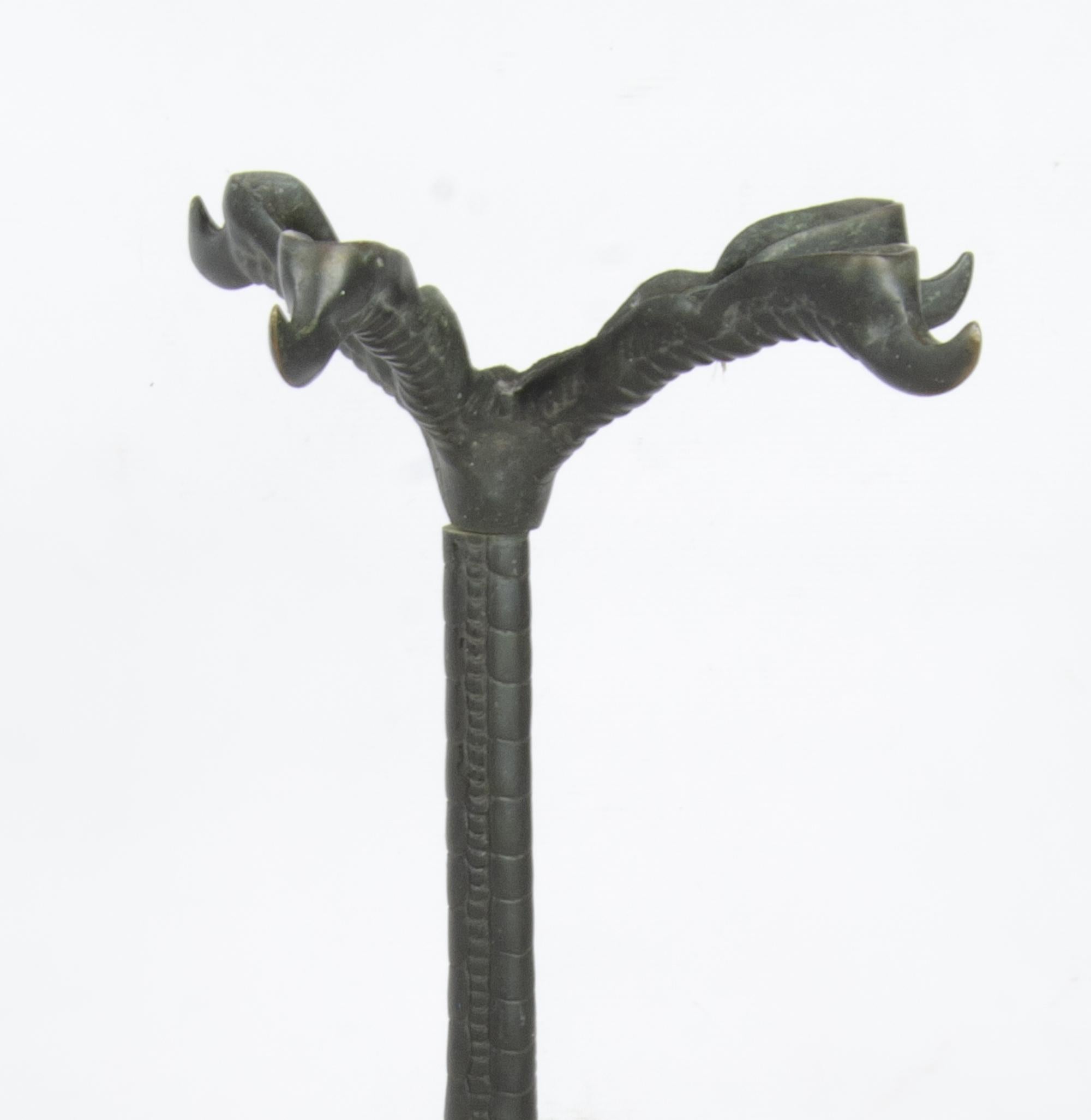 Art Nouveau French Bronze and Marble Circular Ostrich Leg-Shaped Side Table For Sale 2