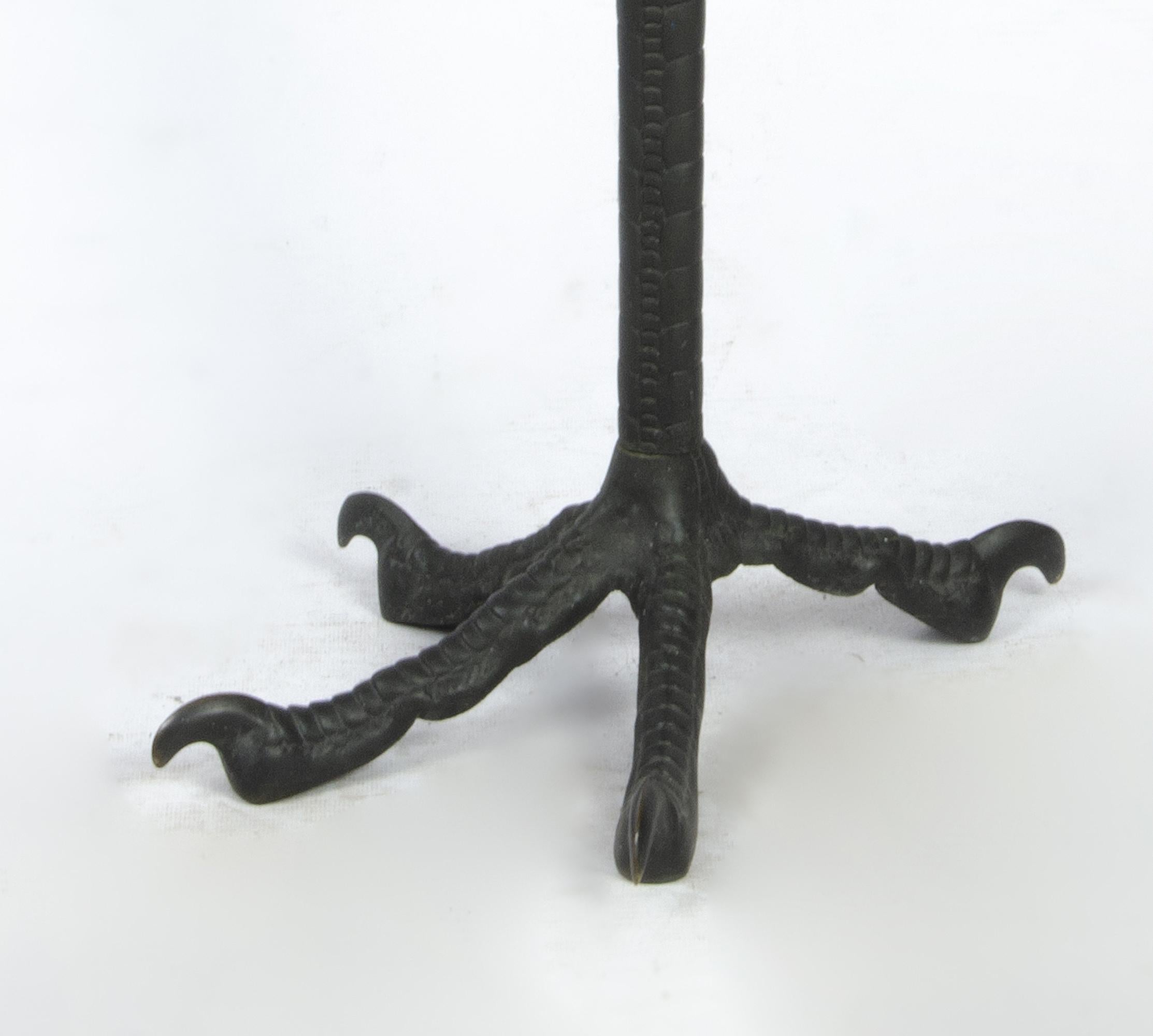 Art Nouveau French Bronze and Marble Circular Ostrich Leg-Shaped Side Table For Sale 3