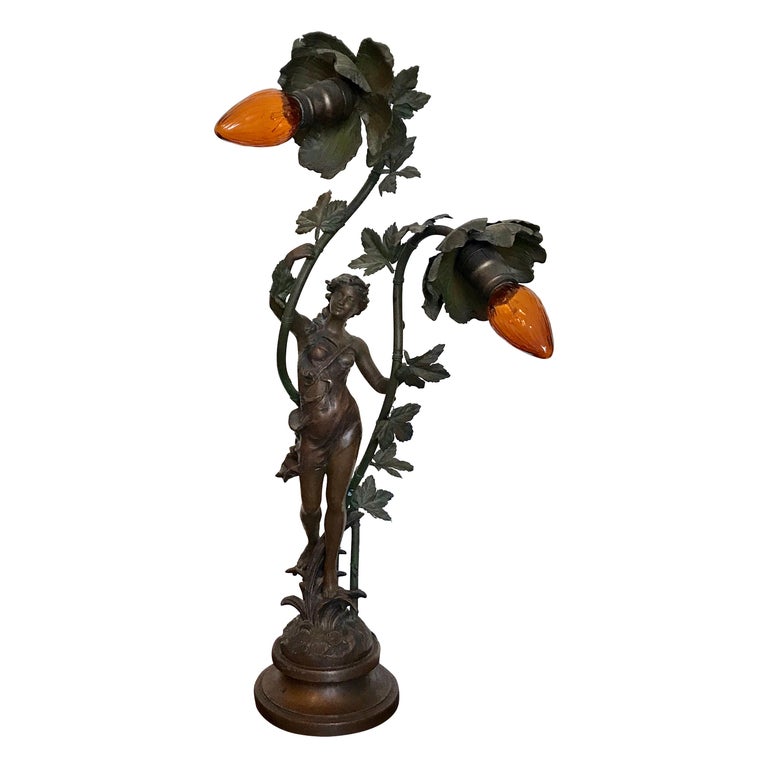 Art Nouveau French Bronze Figurine Lamp by Ernest Justin Ferrand at 1stDibs
