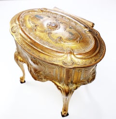 Art Nouveau French Bronze Gilled Gold Deposé Jewelry Case Floral 1880