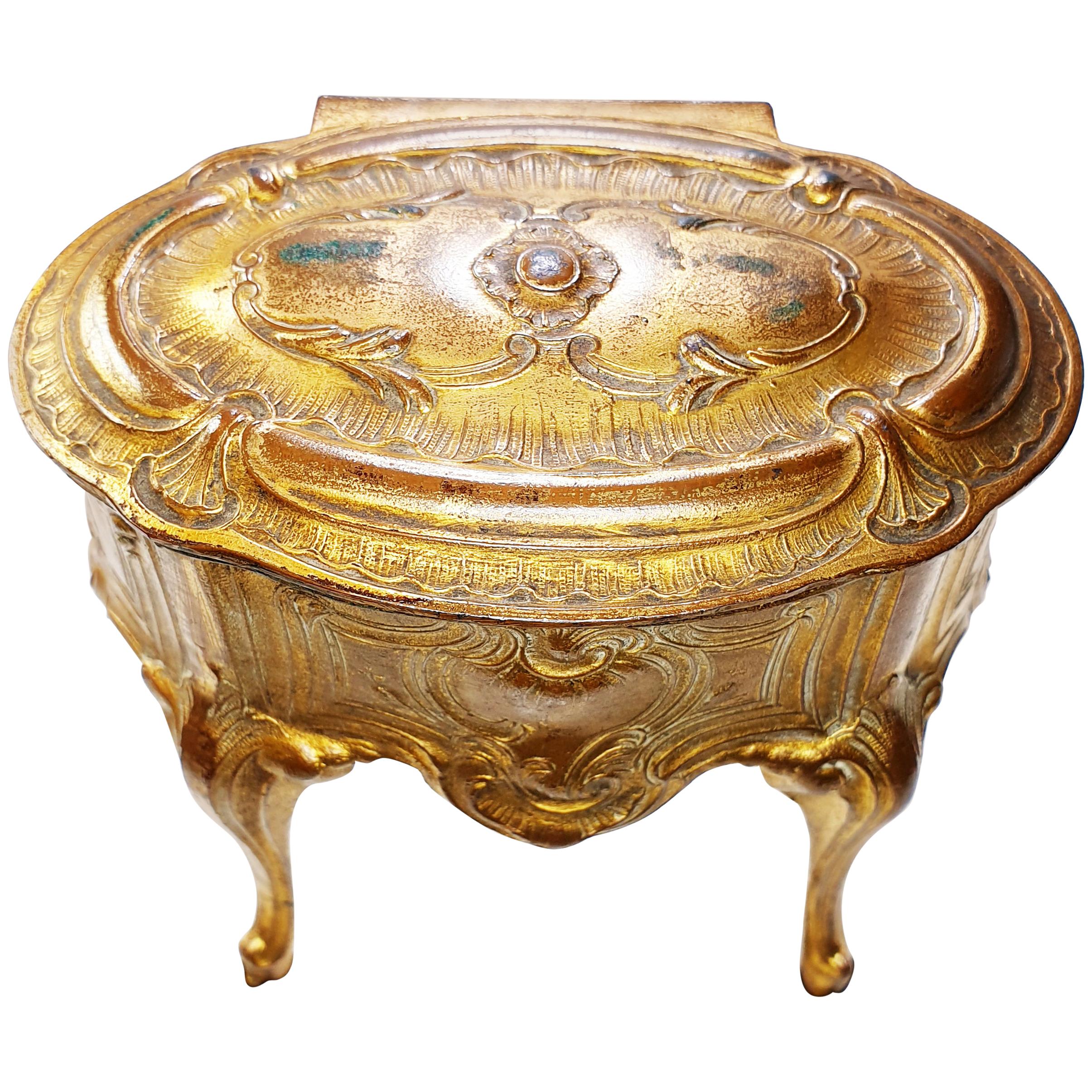 Art Nouveau French Bronze Gilled Gold Deposé Jewelry Case Floral 1880