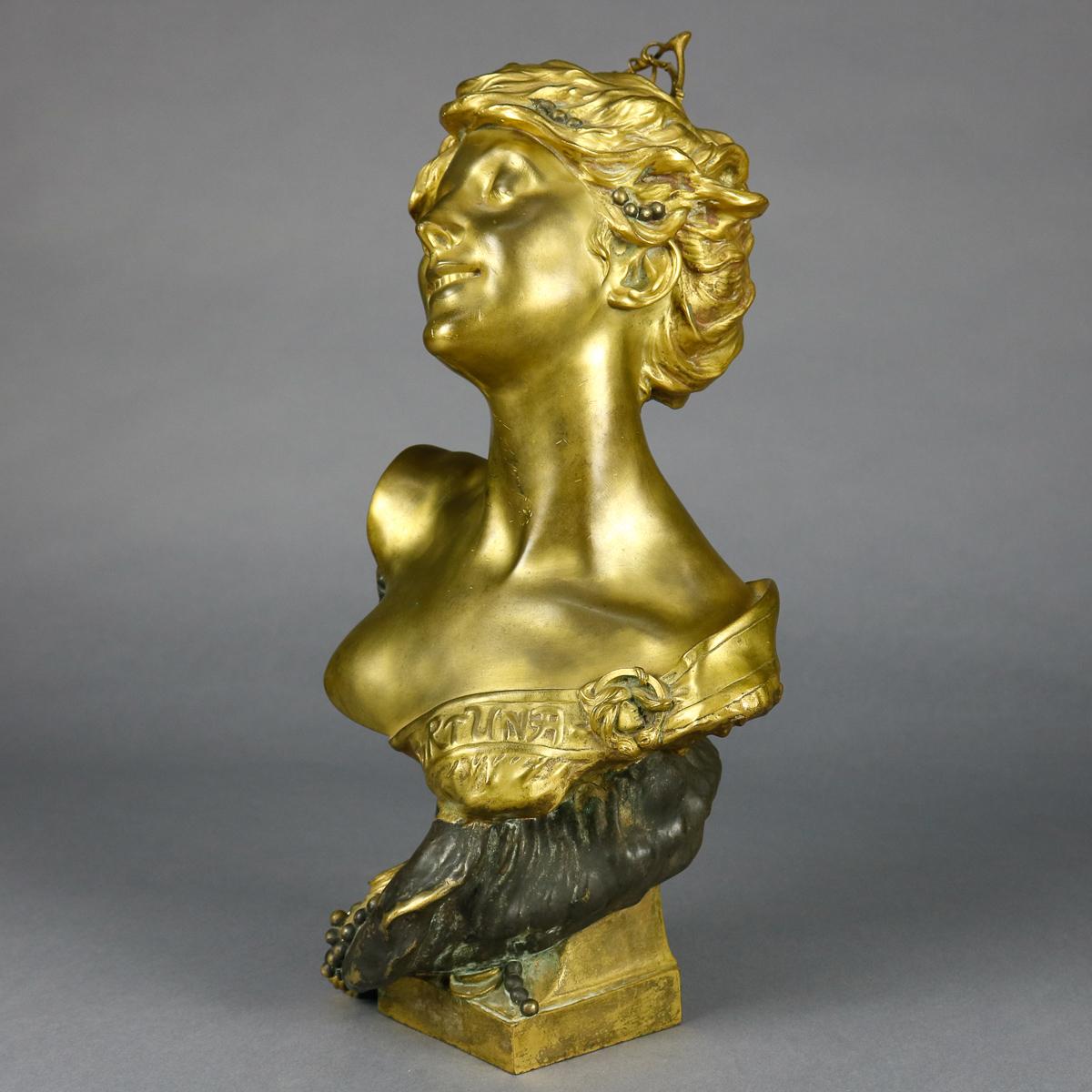 Art Nouveau French Bronze Portrait Bust of Furtuna after François Piquemal 3