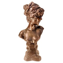 Antique Art Nouveau french bronze representing naked young lady circa 1900