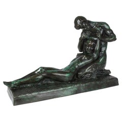 Art Nouveau French Bronze Sculpture of Satyr "Pan & Nymph" by Jean-Marie Camus
