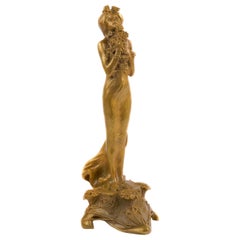 Vintage Art Nouveau French Bronze Sculpture "Printemps" by Charles Korschann