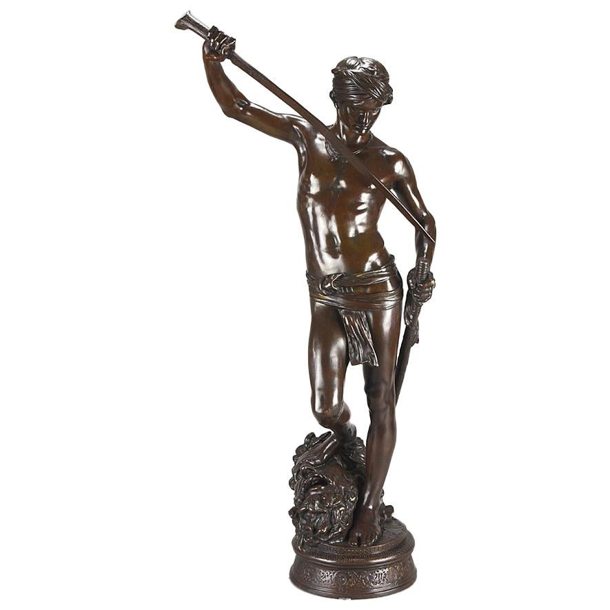 Art Nouveau French Bronze Study “David Vainqueur” by Antonin Mercié