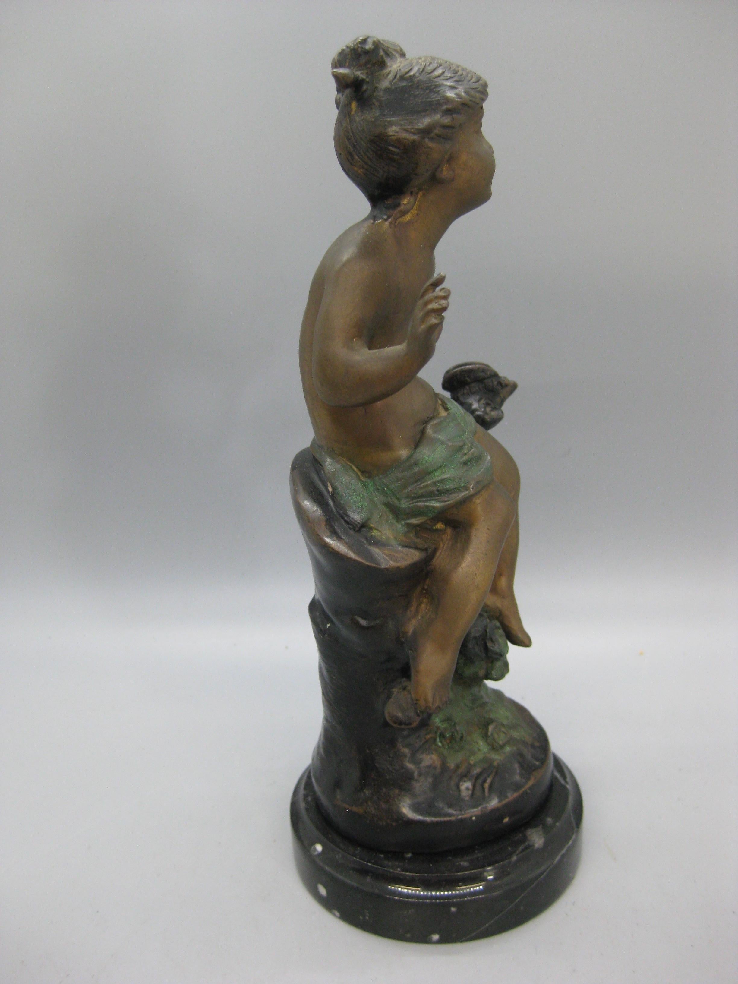 Art Nouveau French Bronze with Enamel Paint Child Sculpture by Auguste Moreau For Sale 7