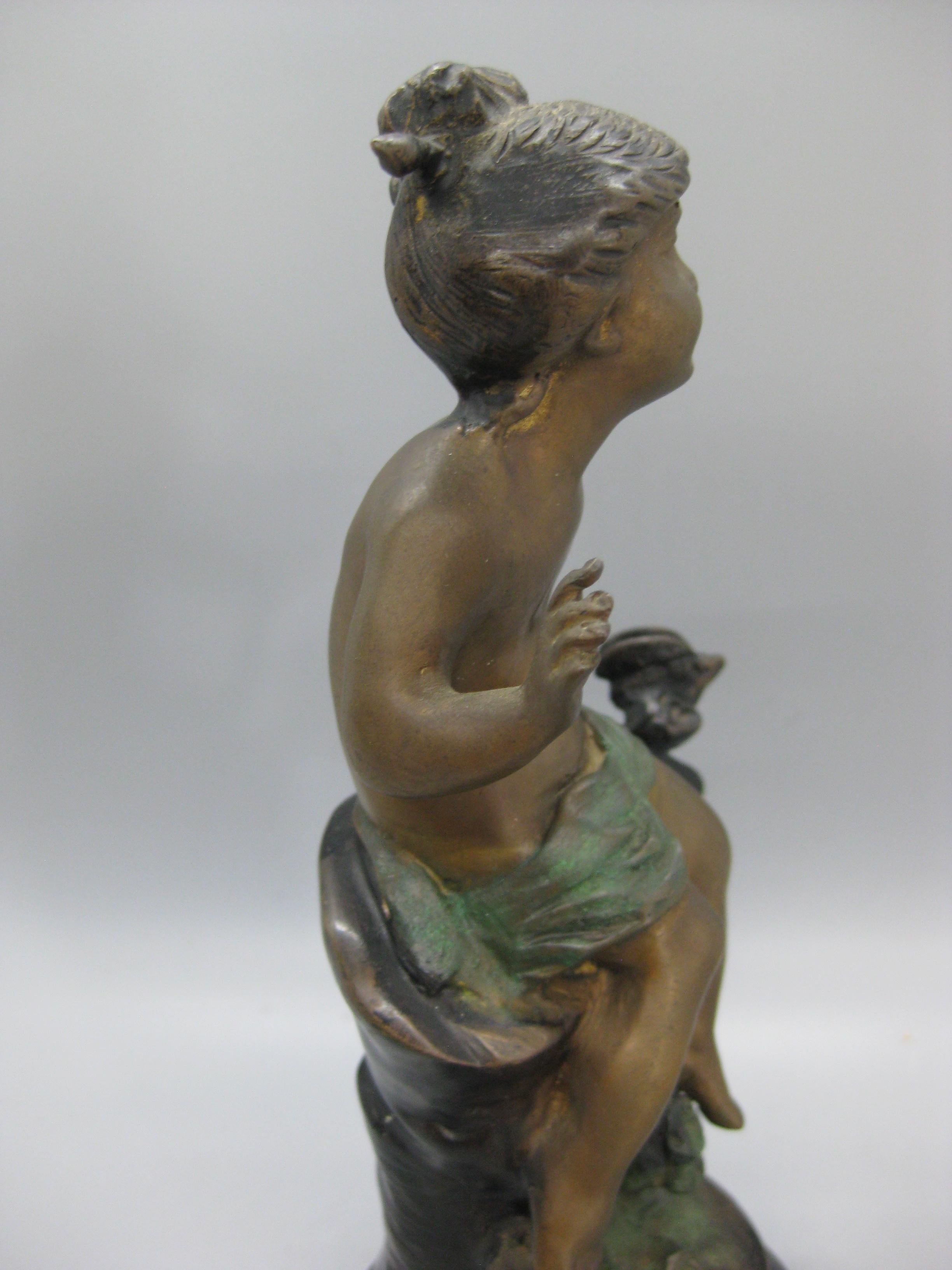 Art Nouveau French Bronze with Enamel Paint Child Sculpture by Auguste Moreau For Sale 8