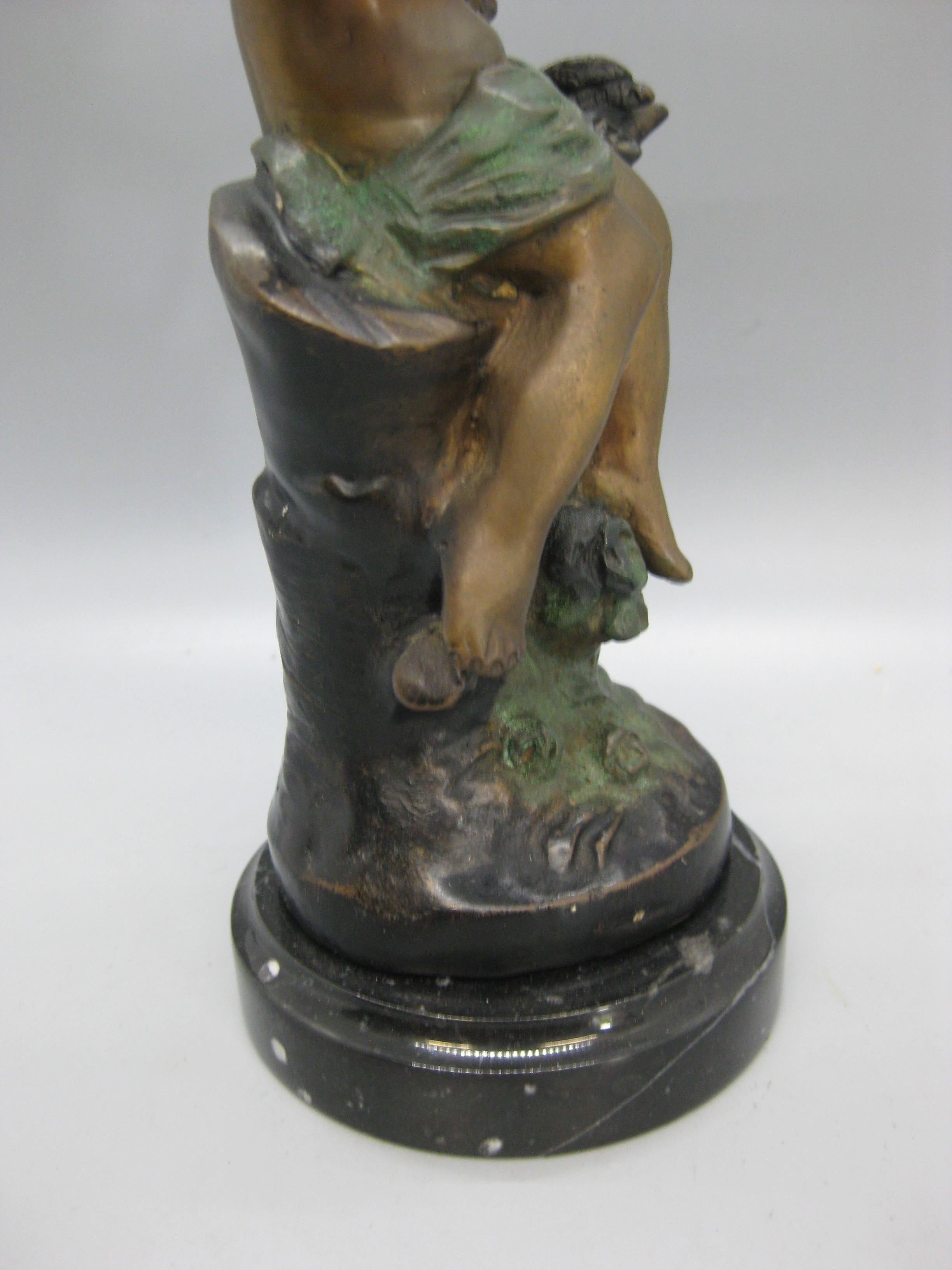 Art Nouveau French Bronze with Enamel Paint Child Sculpture by Auguste Moreau For Sale 9
