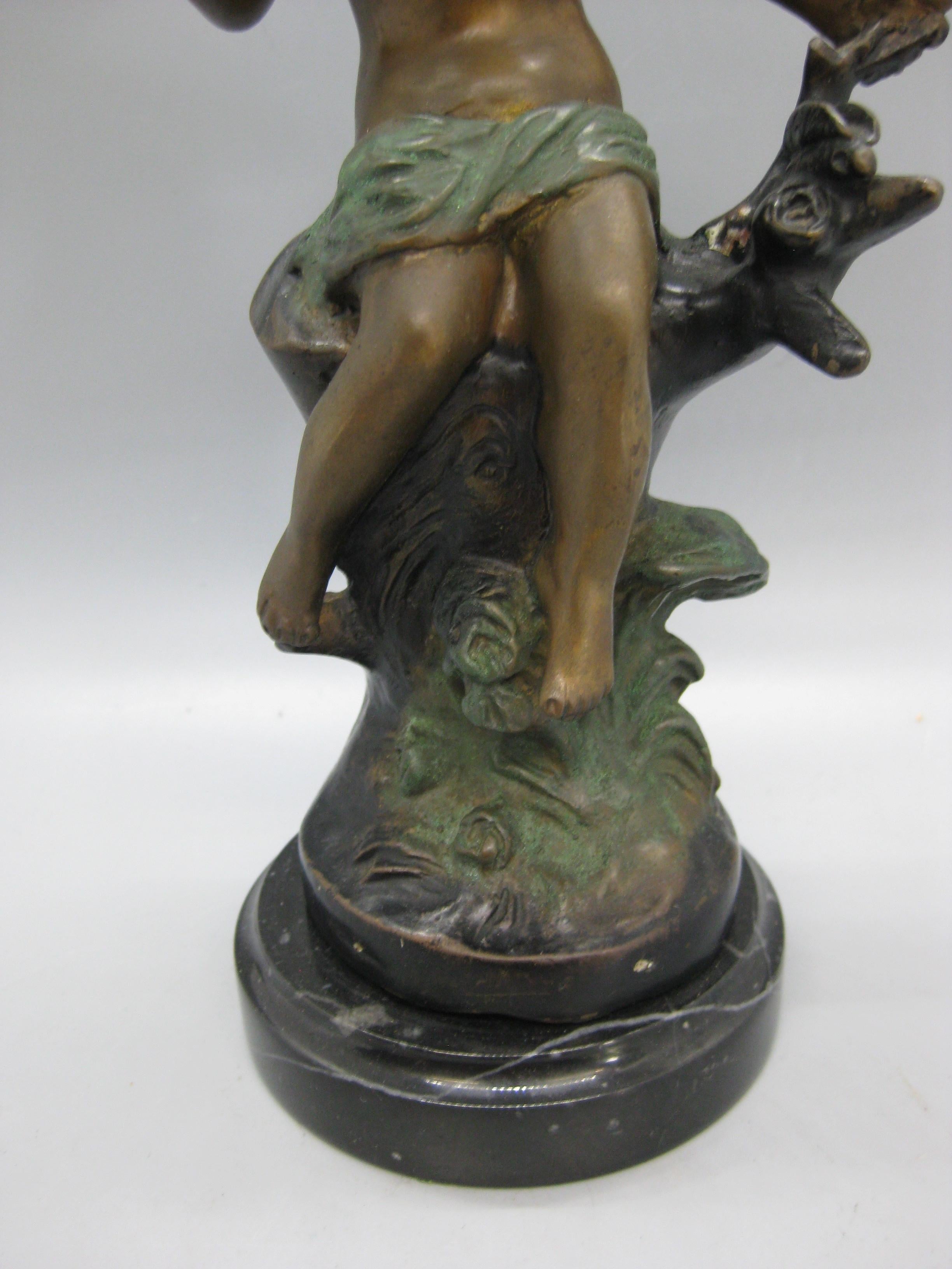 Art Nouveau French Bronze with Enamel Paint Child Sculpture by Auguste Moreau In Good Condition For Sale In San Diego, CA